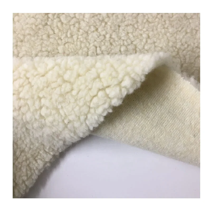 Weft Knitted 70 Wool 30 Polyester High Quality Raw White Fake Lamb Sherpa Fur Fabric For Coats and Jackets