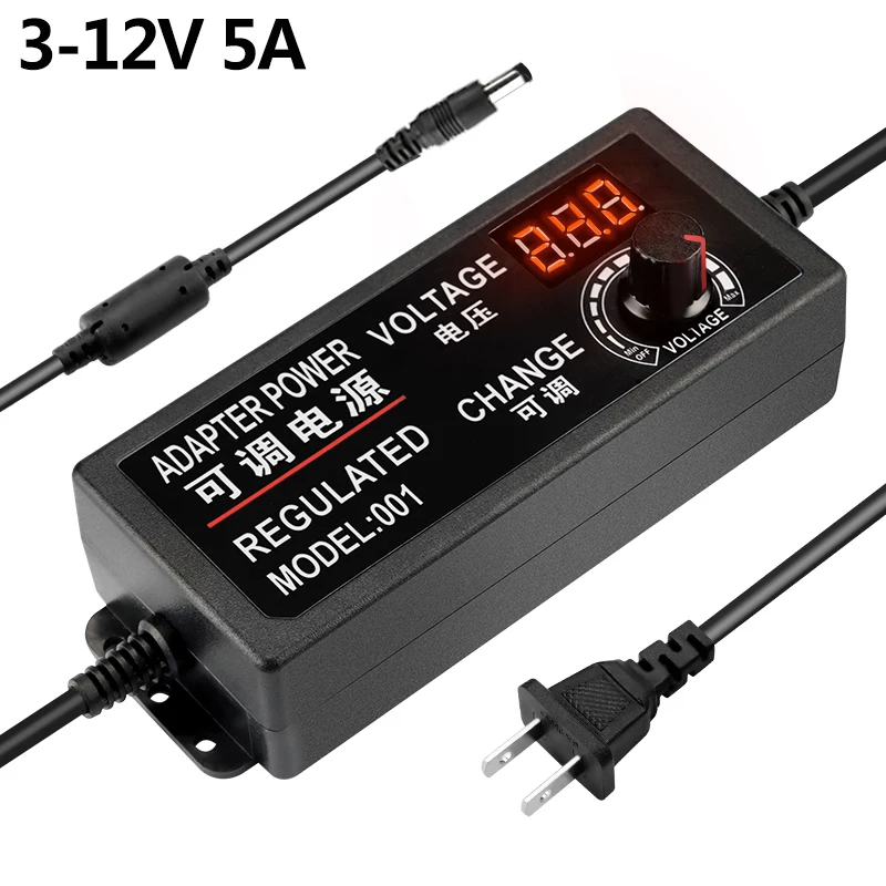Adjustable Helicoid Adapter AC to DC 12V 5A 60W Multi Voltage Power Adapter