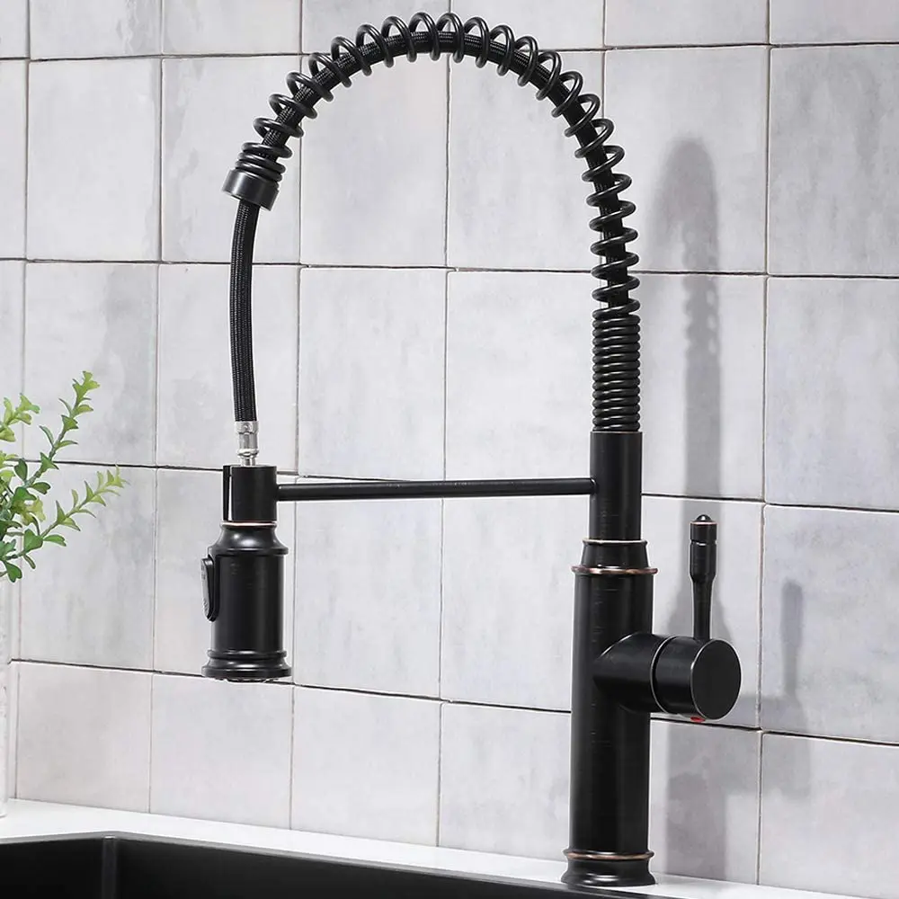 Commercial Modern SUS304 Stainless Steel Farmhouse Spring Pre Rinse Oil Rubbed Bronze Pulldown Kitchen Sink Faucet