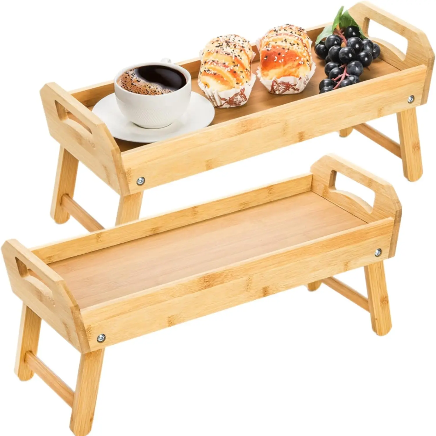 Combohome Bamboo 2 Pack Cake Food Tea Server Dishes Custom Logo Tray Kitchen Accessories Serving Trays with Handle