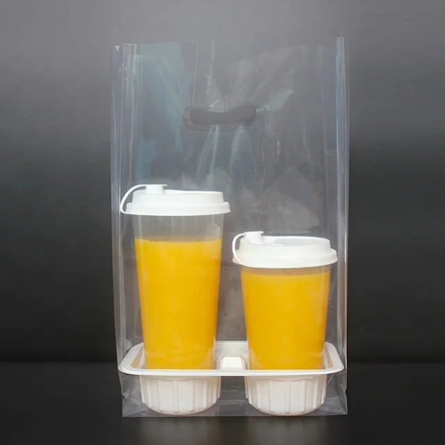 
Custom Disposable transparent plastic bag portable beverage bag clear bubble tea plastic bag 