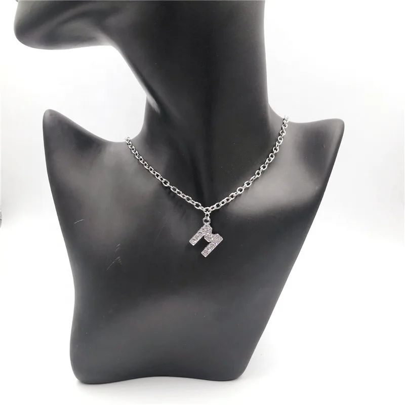 Europe and US Diamond pendant letter short chain necklace custom English letter phrase word pendant stainless steel necklace