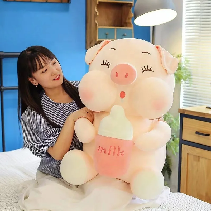 DL667 High Quality Custom Valentine Lovely Dolls Stuffed Soft Animal Cute Angel Pig Stuffed with Milk Tea Cup Plush Toy