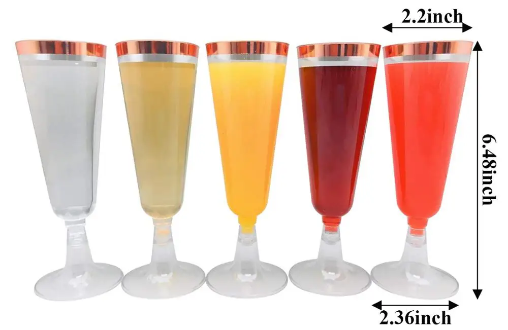 
70 pcs BPA Free Rose Gold Rimmed Plastic Champagne Cups 