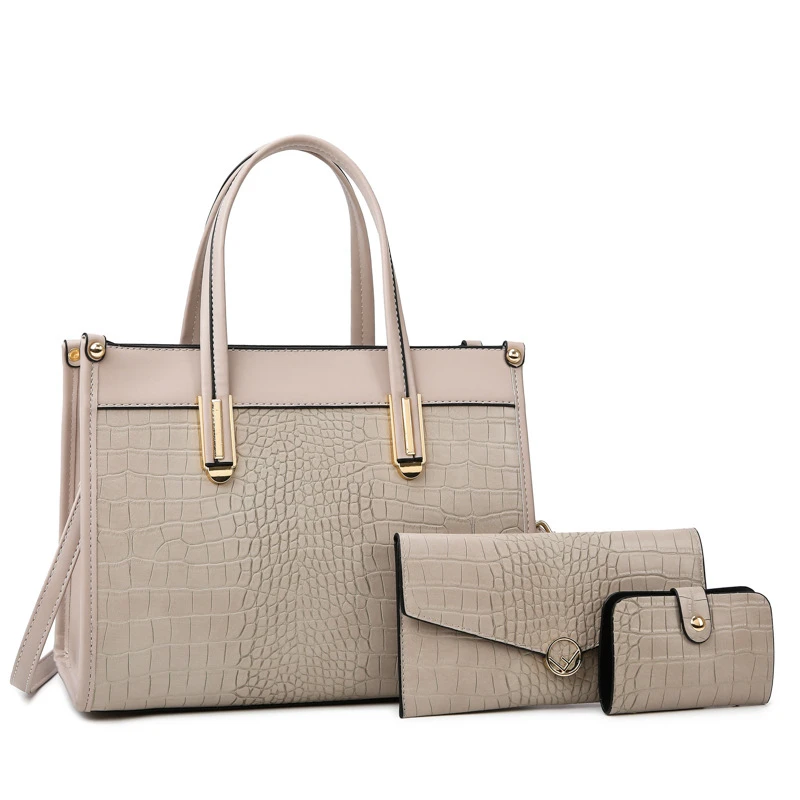 2024 wholesale custom handbags set 3 in 1 ladies hand bags luxury vintage elegant alligator leather tote bag for women