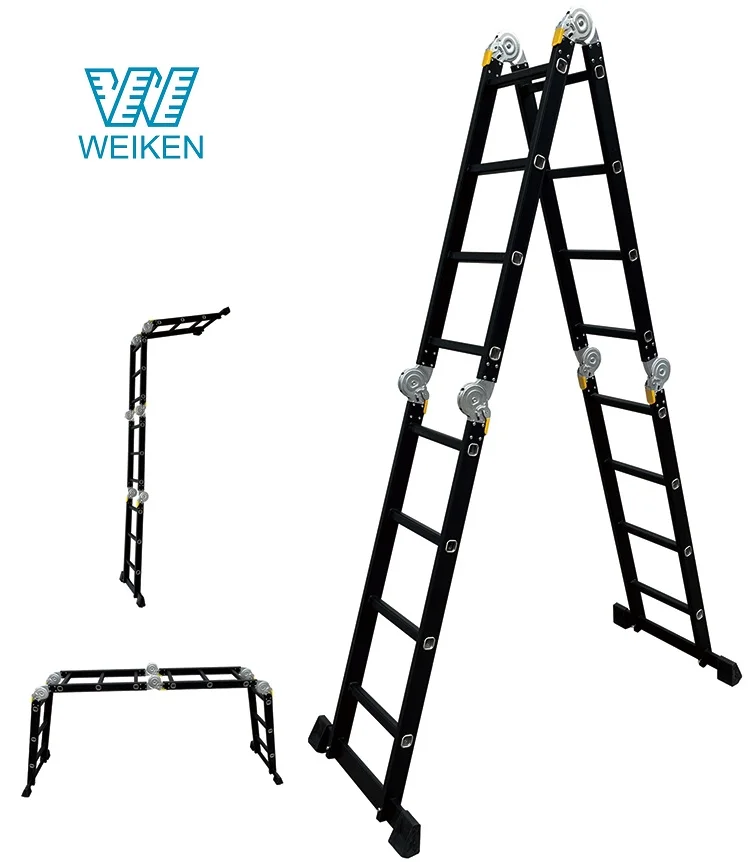 WEIKEN Escalera 5.75M Multipurpose Retract Ladder Climbing Ladders Foldable with D Shape Big Hinge Industrial Aluminum Silver