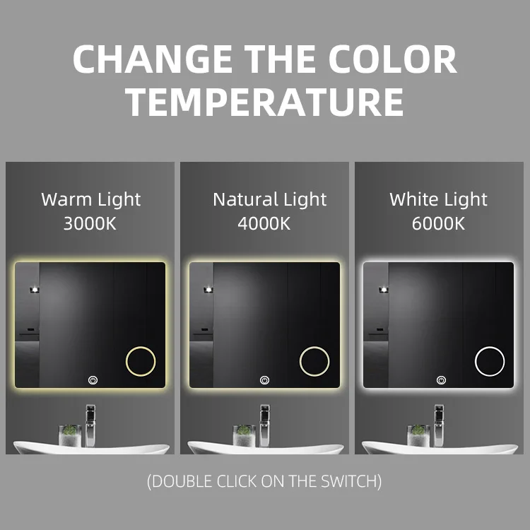 ETL CE SAA Bathroom Backlit Switch Touch Screen Mirror Light LED Illuminated Wall Mounted OEM Smart Mirrors