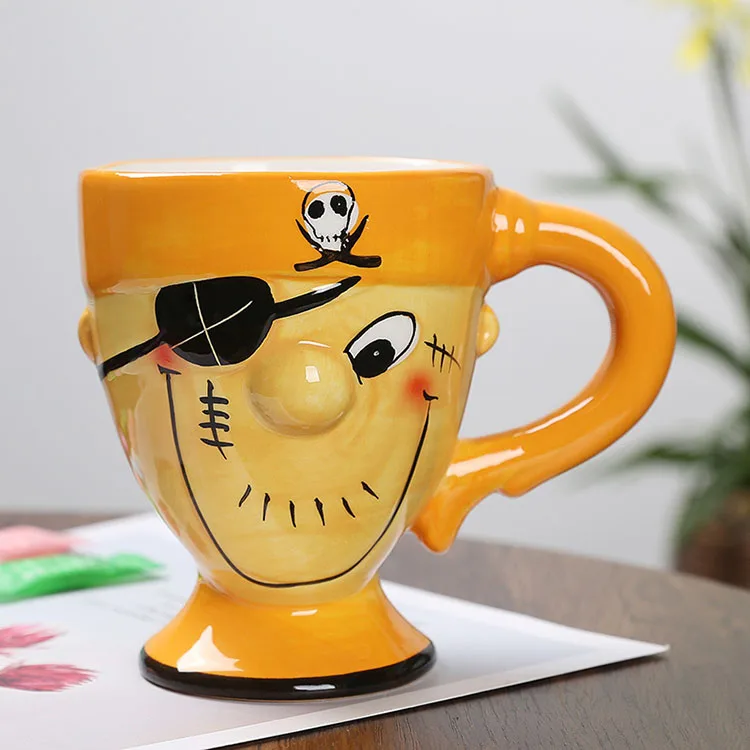Wholesale New Creative 3D Pirate Carton Funny Ceramic Coffee Mugs Customized Personalized Hand-Painted Ceramic Mugs