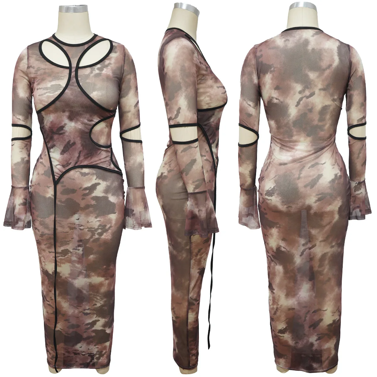 2021 New Ready to ship trendy fashion women fall clothing see through long maxi sexy mesh dress