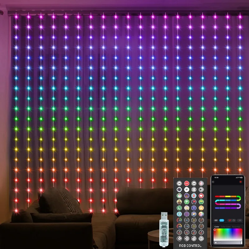 400 LED Pattern and Text Programmable Music Sync Smart LED Curtain Lights String with Remote APP and Controller