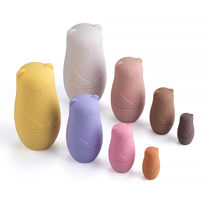 Wholesale Panda Bear Rabbit Matryoshka Russian Baby Doll Nesting Stacking Bpa Free Silicone Teether Cute Style Toy