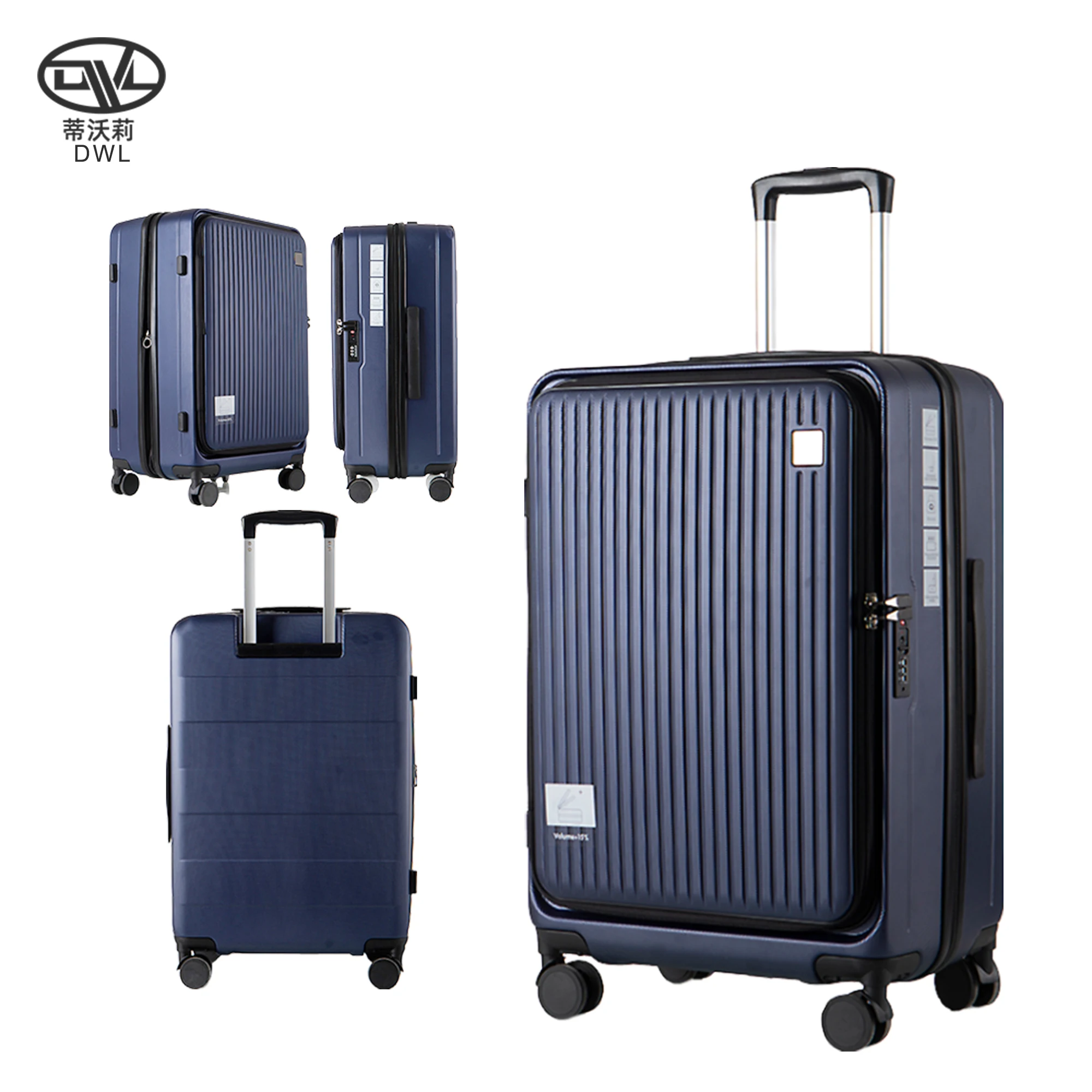 DWL Wholesale aluminum travel trolley tsa lock ABS suitcases front pocket 20/24/28 luggage 3 piece with custom brand logo