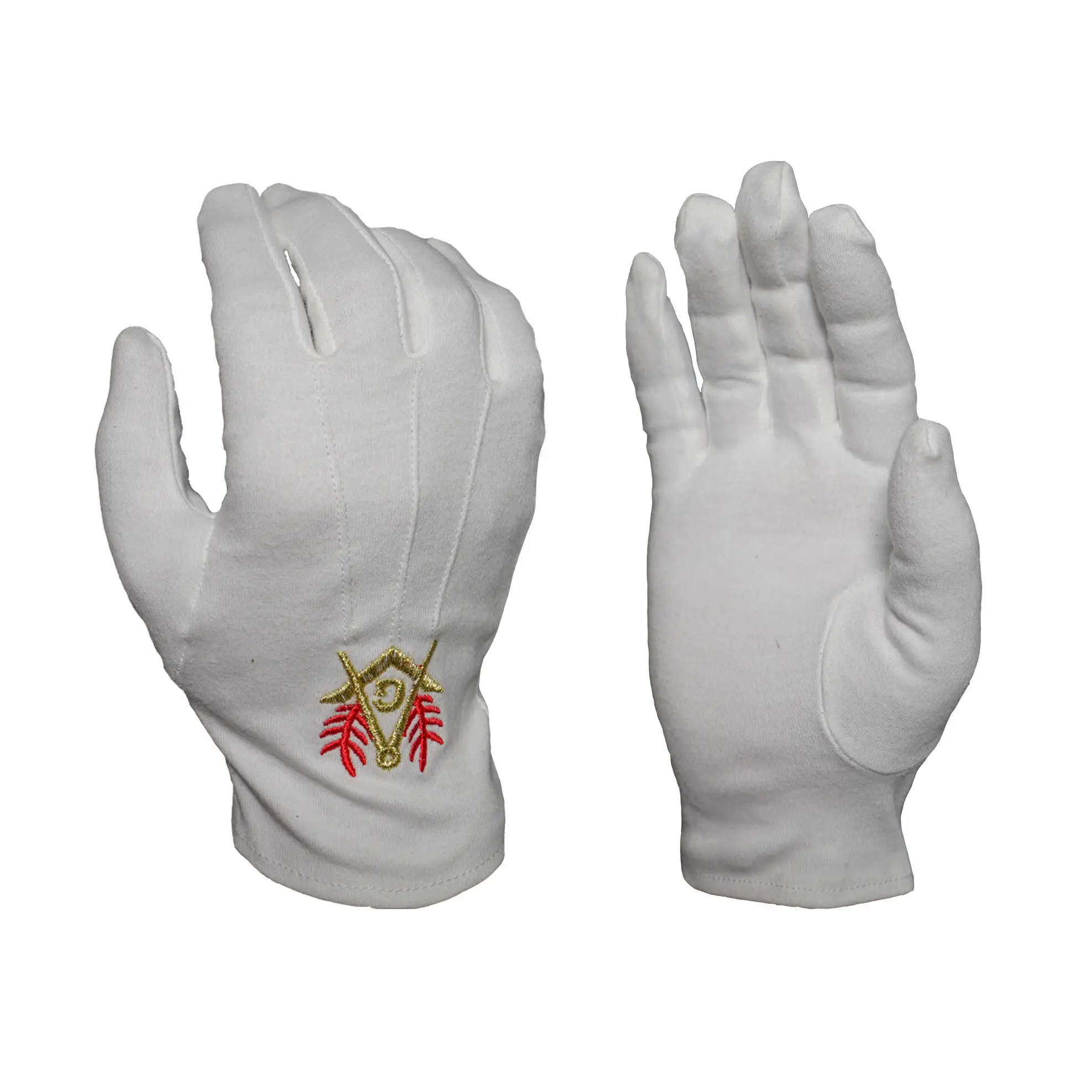 Breathable 100% Cotton White Marching Parade Embroidered Master Church Freemason Gloves Masonic