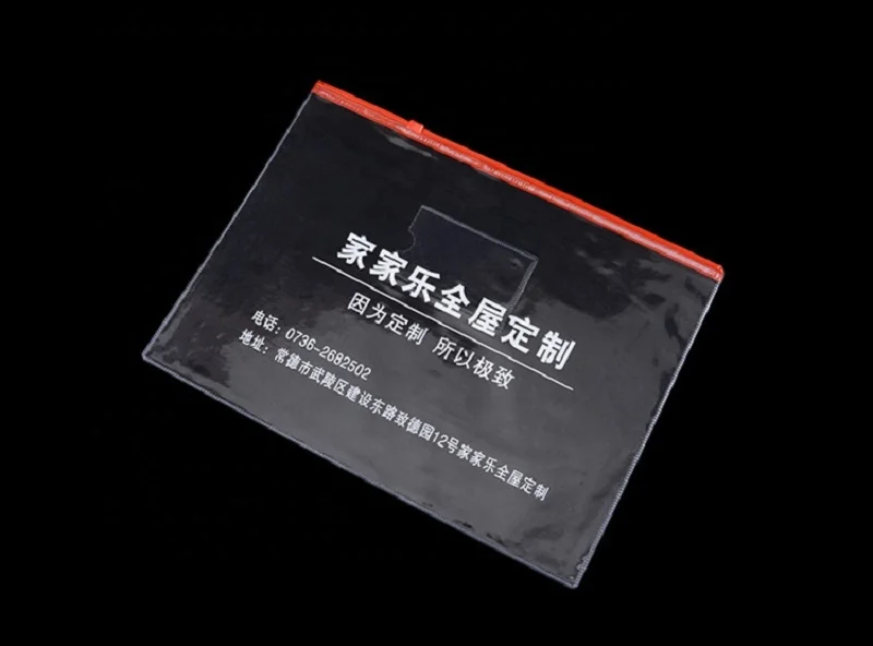 MOQ 10pcs custom clear pvc zipper bag transparent waterproof flat pvc ziplock paper file pouch with slider zipper print