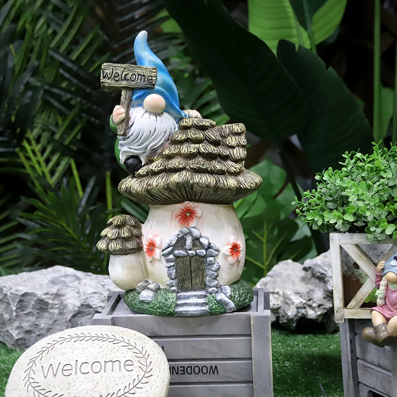 Redeco Amazon Cute Wholesale Garden Gnomes Magnesium Oxide Led Solar Magnesia Gnome Doll For Gifts Home Garden Decoration