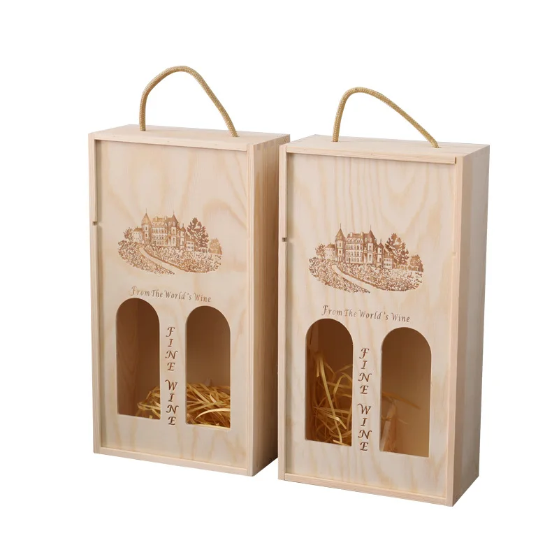 Деревянная коробка для шампанского с логотипом на заказ, подарочные коробки для вина, оптом