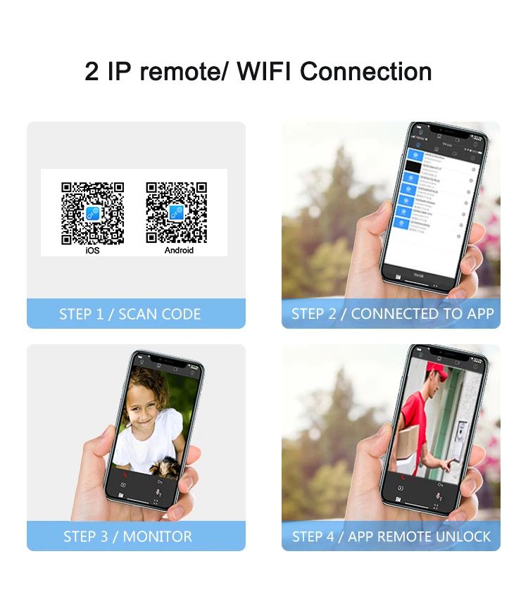 Door Access Control 7'Inch 2 Wired Video Door Phone System Visual Video Intercom Doorbell Camera Kit Support Unlock