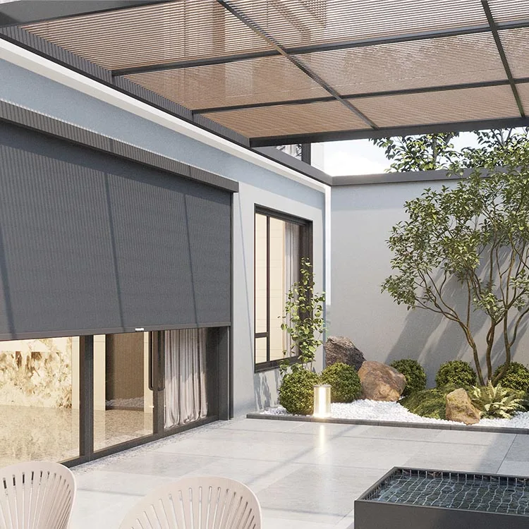 Easy Install Manual Waterproof Crank System Roll Up Zip Screen Outdoor Blinds For Porch