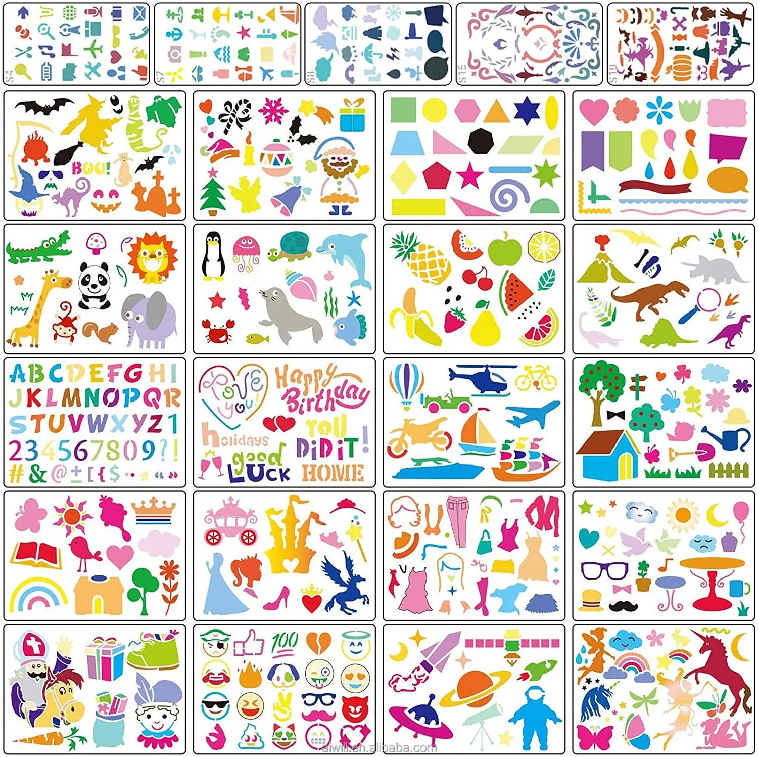 25 Pcs Plastic Stencils Set used for Kids Educational Toy Painting Washable Template Drawing Stencil