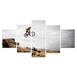 Home Decor Canvas Print Painting 5 Panel Bicycle Jump Mountain Picture Bike Sport Poster For Living Room Wall Art Decorative