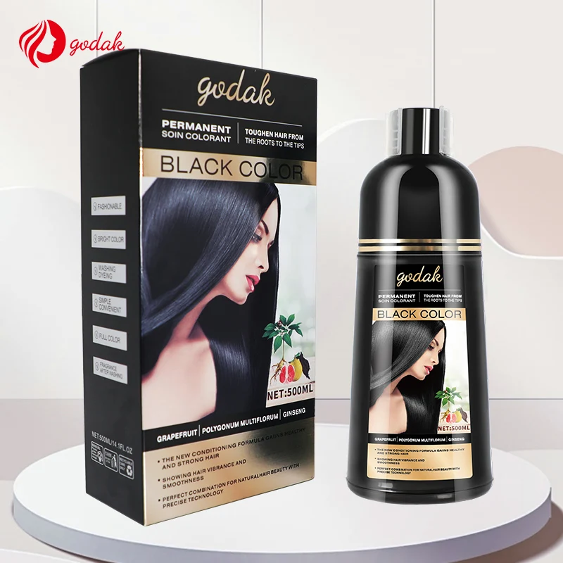 No Ammonia Herbal 100% Cover Grey Hair Ginseng Natural Organic Color Permanent Black Hair Dye Shampoo 2 In 1