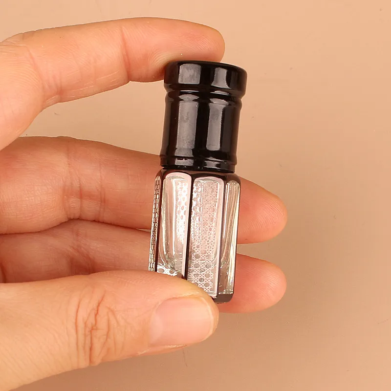 Empty High Quality Long Lasting Black Vintage Craft Gift Arab Egyptian Style Glass Rod Essential Oil Attar Bottle 3ml 6ml 12ml