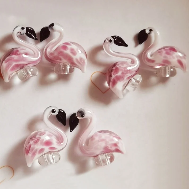 Handcrafted Pink Bird Murano Glass Animal figurine Flamingo Beads for Stainless steel Fruit fork Swizzle stick Stirring rod kit
