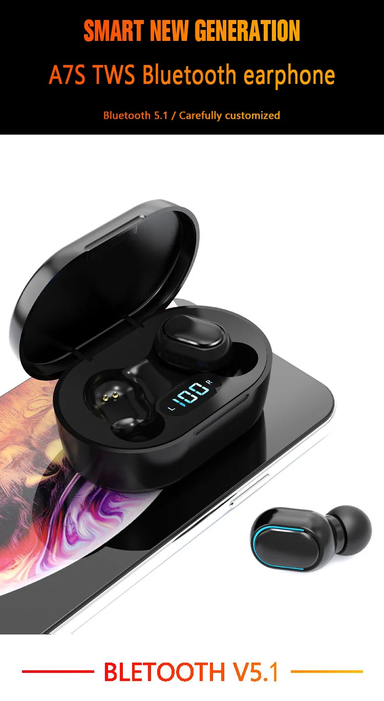 
earphone mini true tws music in-ear earbud mobile phone hands free small bt wireless case sports earphone 