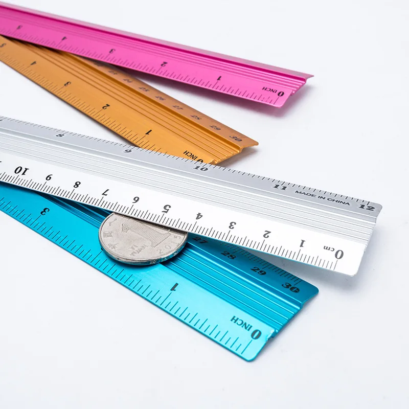Custom logo metal measuring machine ruler manufacturers 15cm 20cm 30cm triangle scale silver aluminum ruler