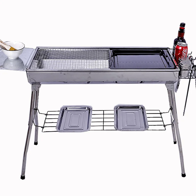 Hot selling new low price thickened stainless steel grill grill outdoor portable folding carbon grill wholesale