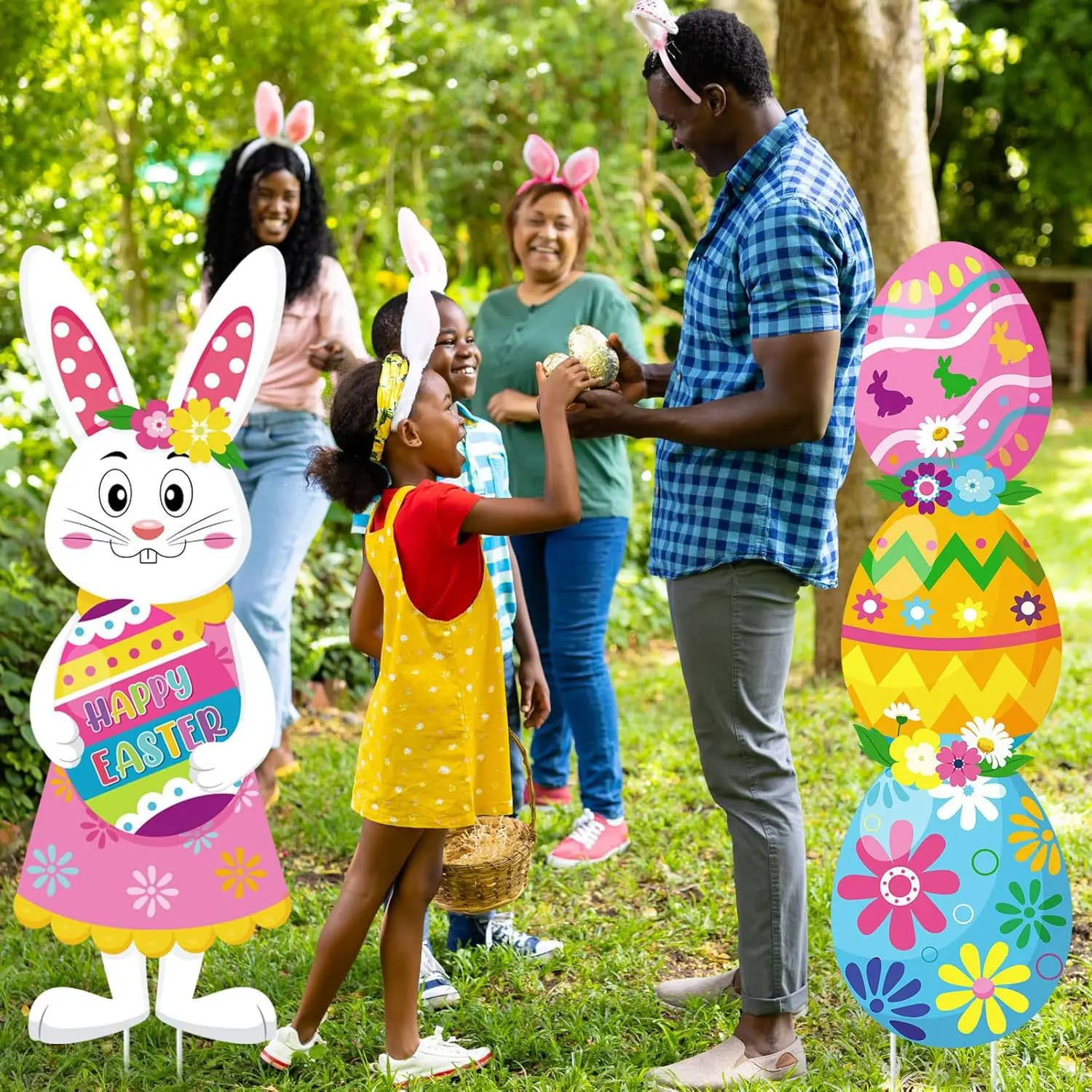 Easy to Set up Outdoor Party Decorations Easter Yard Signs Colorful Bunny Happy Easter Eggs theme Decorations