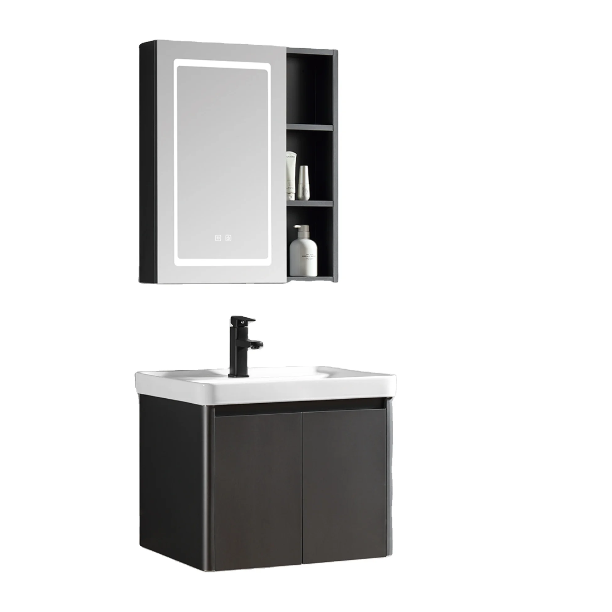 Light Luxury Single Basin Cabinet Sink PVC Storage Bathroom Vanities With Countertop Hand Wash Basin Sink