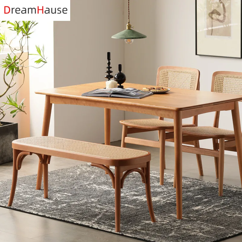 Dreamhause древесины ротанга длинная скамья столовой комнаты для балкона двора патио одет в комнатах ожидания обеденная