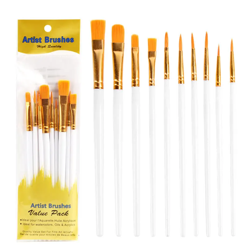 Customized Plastic Handle Oil Gouache Watercolor Paint Brush Set