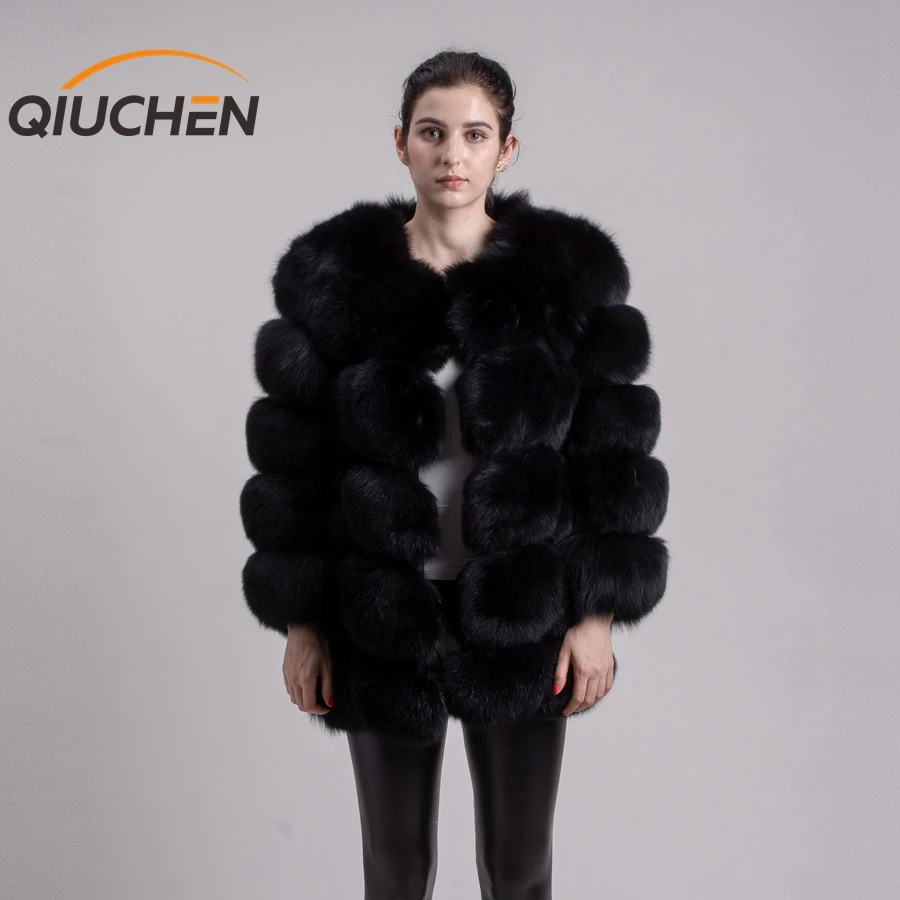 QIUCHEN QC8078 women winter real fox fur coat long sleeves natural fox fur jacket luxury fur clothes fashion hot sale