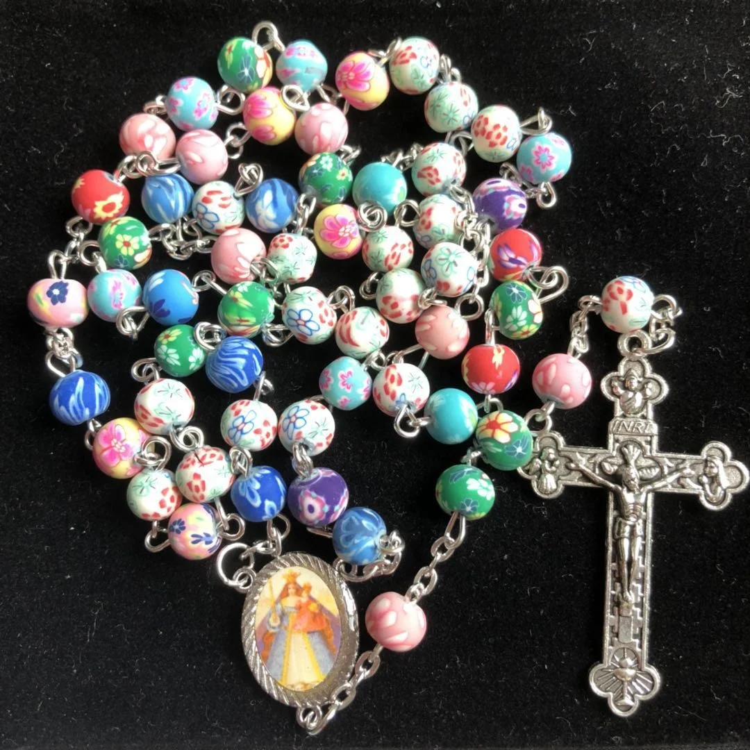 Colored Soft Clay Rosary Beads Religious Necklace Polymer