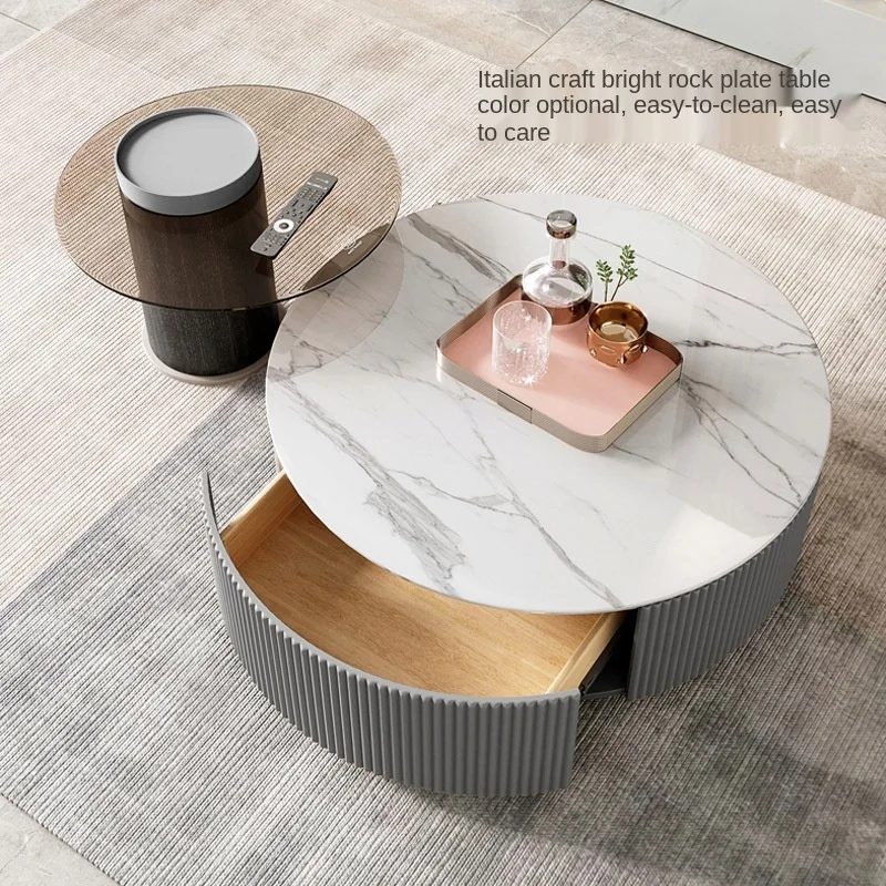 Лидер продаж журнальный столик Rock Plate современный белый с круглым мраморным верхом в скандинавском