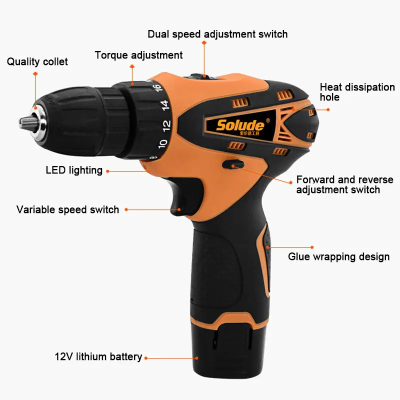 Solude 96PCS Cordless Tools Set Combo 12v Professional Box Rechargeable Heavy Duty Full Set Household Tool Box