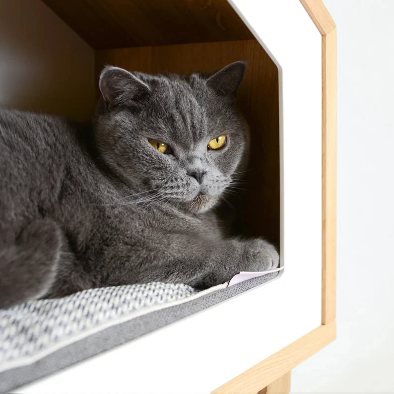 202406 living room new design  Pet Furniture Design Oak Wood  Cat Tree  Pet Cot Cat Bed Premium Cat House