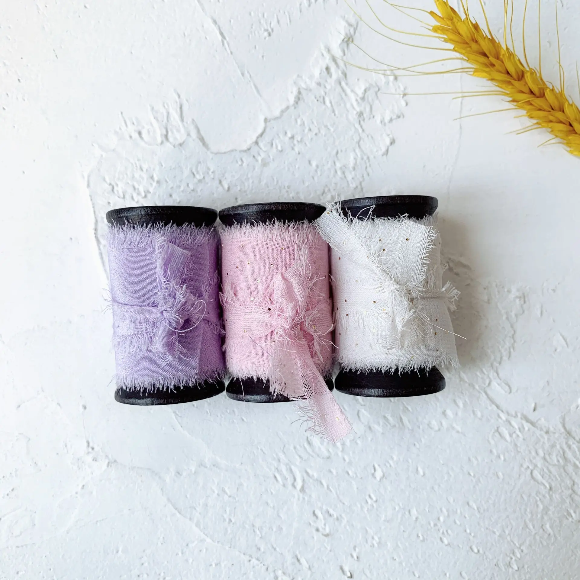 
3Rolls one Set 100% silk frayed edges ribbon ins style wedding silk ribbon woodenspools pure silk satin package ribbon wedding 
