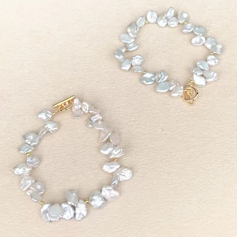 Low MOQ wholesale new design fresh water baroque AAA petal keshi pearl bracelet