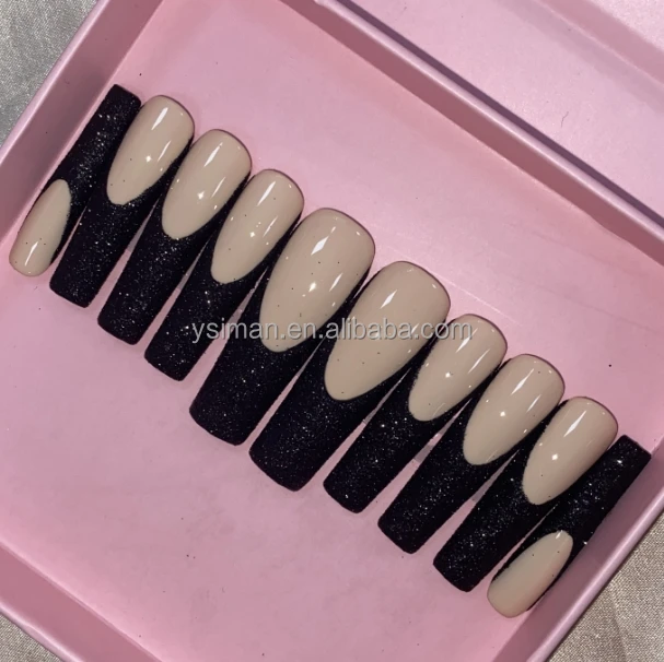 *Exclusive Elegant Designs Private Label Short Matte Handmade Press On Nails Fake Full Cover Rhinestone Artificial Fingernails