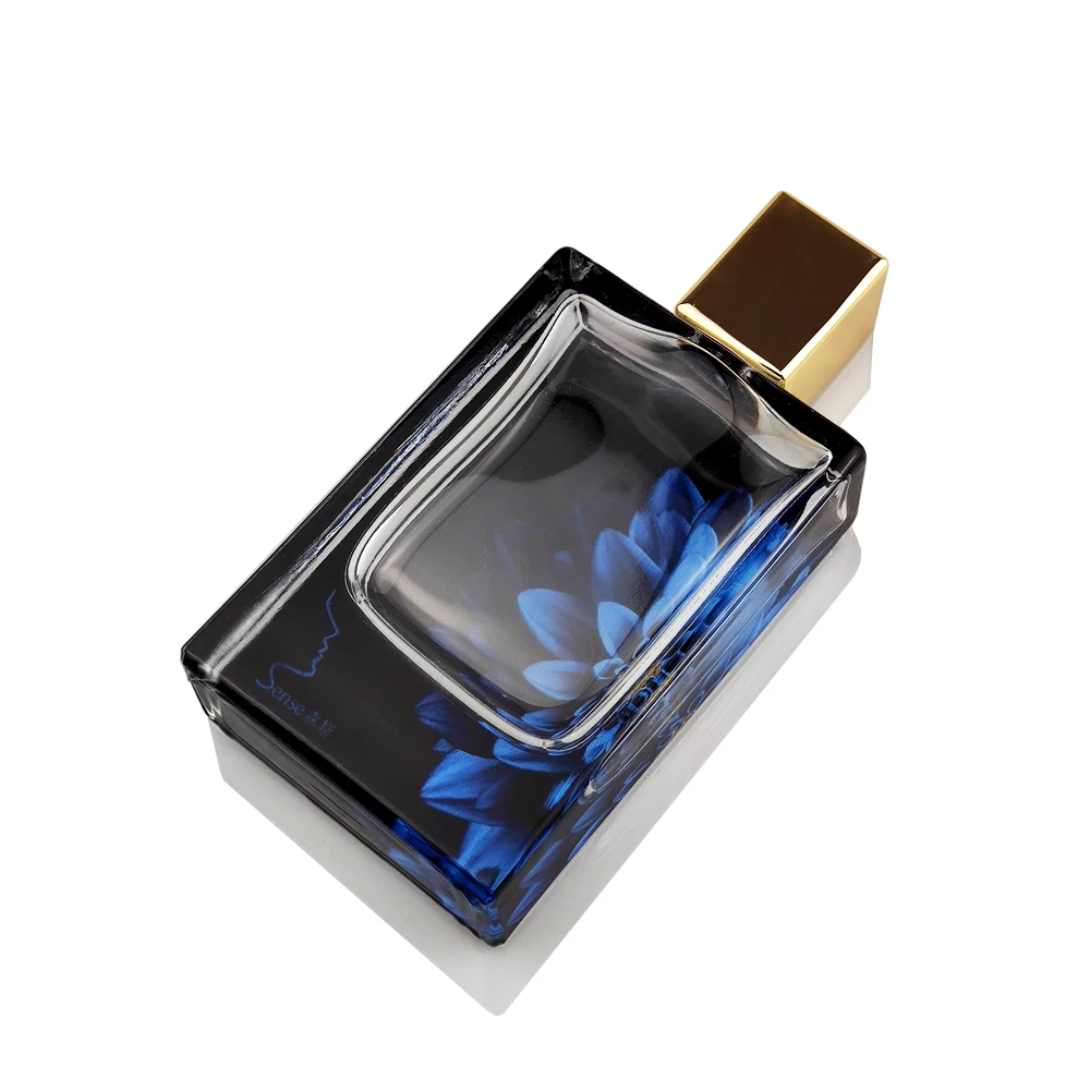 Create your own brand 50 ml decorative luxury 3D printing empty glass spray parfum bottle and gold zamak metal top