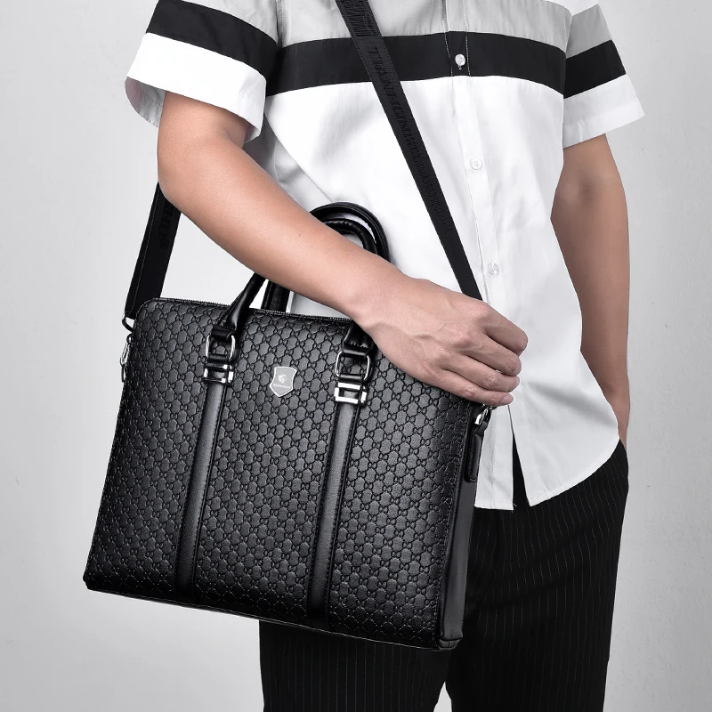 Мужской портфель с тиснением, Классическая прочная и износостойкая офисная сумка из искусственной кожи с изображением старых узоров, портфель на плечо