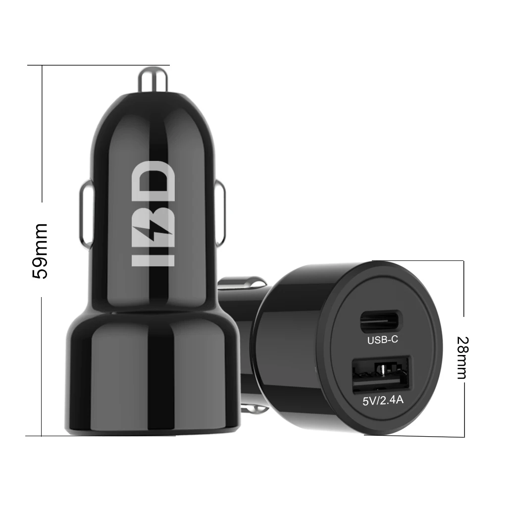 Super speed 5v 3a type C mobile phone car charger 4pin 2-port for digital camera