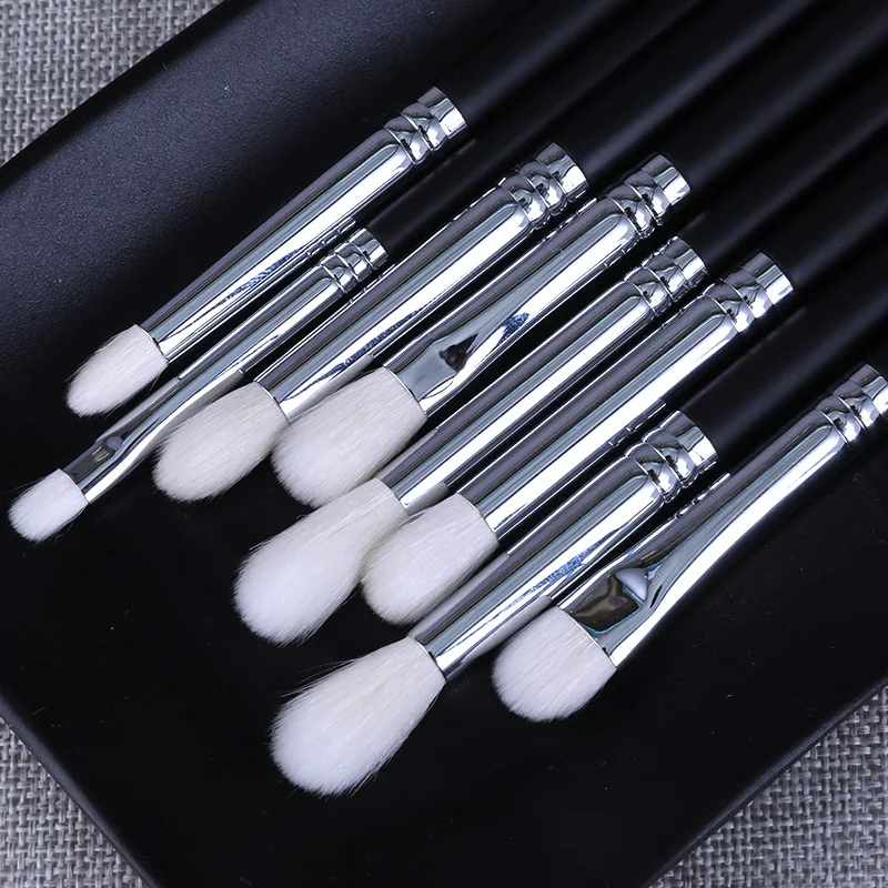 Private label 8pcs white goat hair eye blending makeup brush set