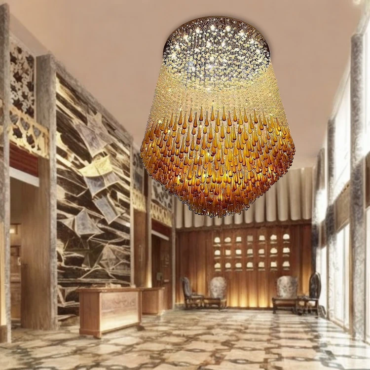 Modern Luxury Duplex Villa Hotel Club Custom Large Size Remote Control Indoor Hanging Glass Stone Crystal Chandelier