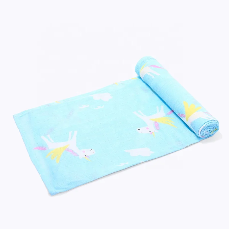 New Design Custom Patterns Organic Cotton Bamboo Baby Muslin Wrap Unique Swaddle Blanket With Labels