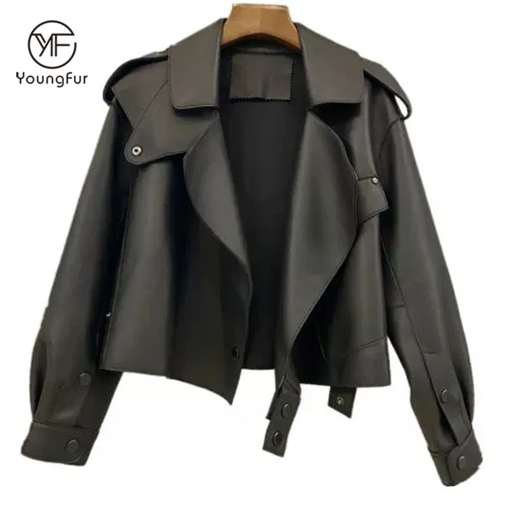 Fashion Real Sheepskin Leather Jacket Women /Wholesale Custom Sheep Skin Motorcycle Biker Women Genuine Leather Jacket for Women