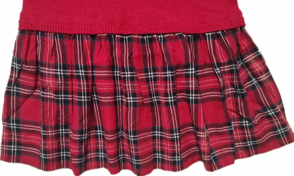 
Knitted Top Checks Woven Hem & Bow Kids Baby Clothes Baby Dress Baby Knitwear 